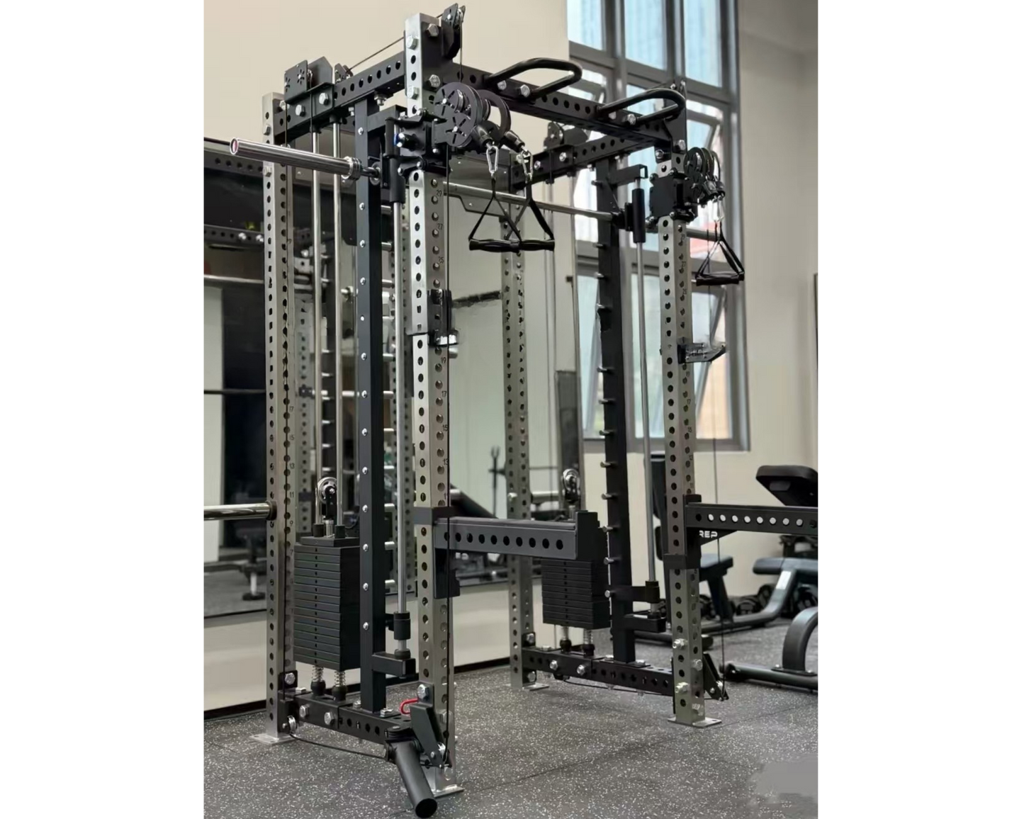 Functional Trainer with Cable and Tile Smith Machine PowerBells